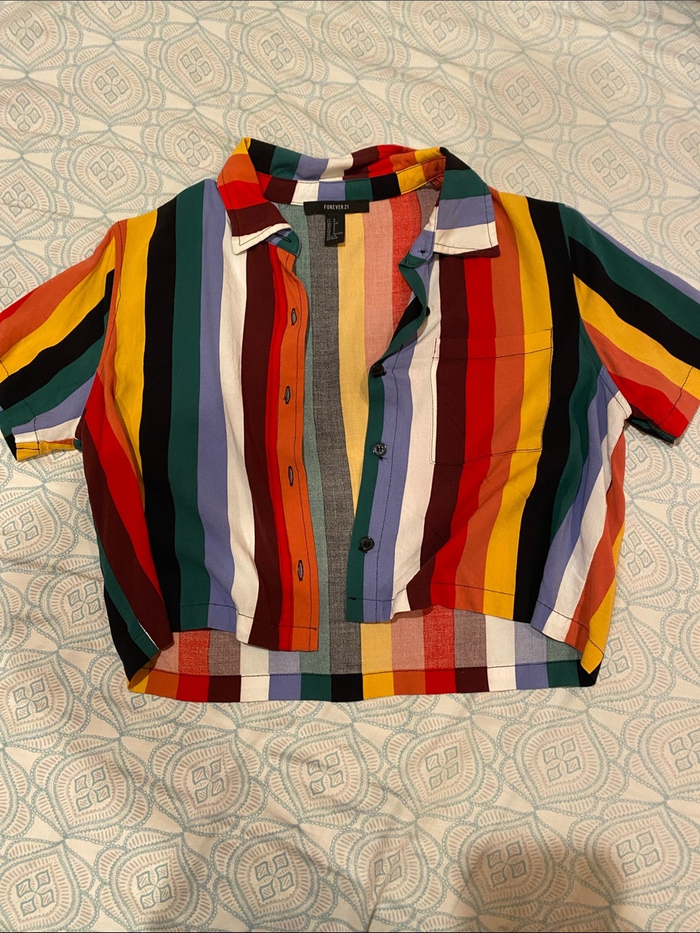 Forever 21 Rainbow Stripe Short Sleeve Button-Down Shirt